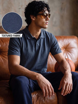 Bewakoof - Mens Navy Blue Solid/Plain Cotton Polo T-Shirt
