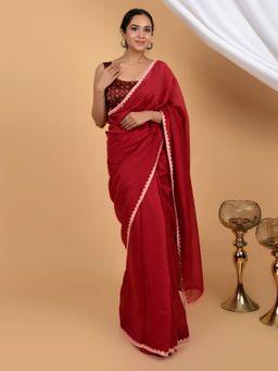 HANDME - Radiant Elegance Pure Chanderi Silk Cotton Lace Saree
