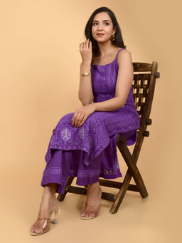 HANDME - Purple Sleeveless Chikankari kurta and Pant