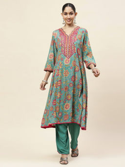 Lakshita - Green Printed Cotton Straight Kurta with Pant (Set of 2)