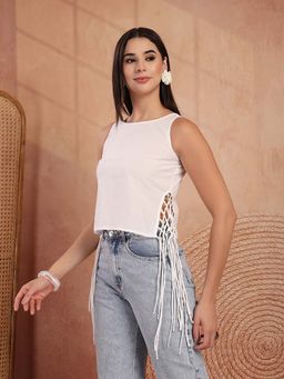 COTLAND FASHION - White Solid Side Top for Women