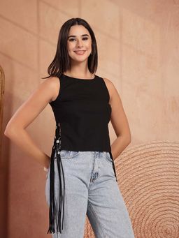 COTLAND FASHION - Black Solid Side Top for Women