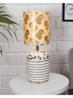 Homesake - Table Lamp Wooden Ribbed Basket Peacock Cylinder