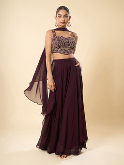 Samyukta Singhania - Hand Embroidered Purple Blouse with Palazzo and Dupatta