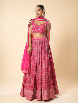 Samyukta Singhania - Hand Embroidered Pink Lehenga with Blouse and Dupatta
