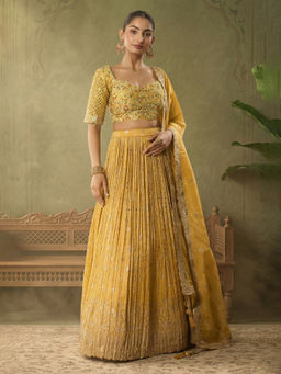 Samyukta Singhania - Hand Embroidered Yellow Lehenga with Blouse and Dupatta