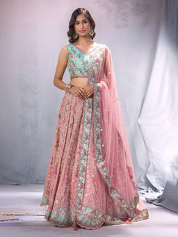 Samyukta Singhania - Embroidered Pink Lehenga with Blouse and Dupatta