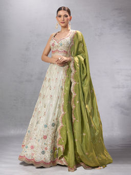 Samyukta Singhania - Embroidered Cream Lehenga with Blouse and Dupatta