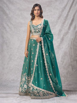 Samyukta Singhania - Embroidered Green Lehenga with Blouse and Dupatta