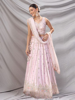 Samyukta Singhania - Embroidered Pink Lehenga with Blouse and Dupatta