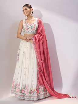 Samyukta Singhania - Embroidered Cream Lehenga with Blouse and Dupatta