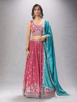Samyukta Singhania - Embroidered Rose Gold Lehenga with Blouse and Dupatta