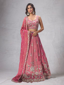 Samyukta Singhania - Embroidered Tissue Pink Lehenga with Blouse and Dupatta