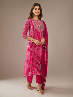 Samyukta Singhania - Leheriya Georgette Pink Kurta with Pant and Dupatta