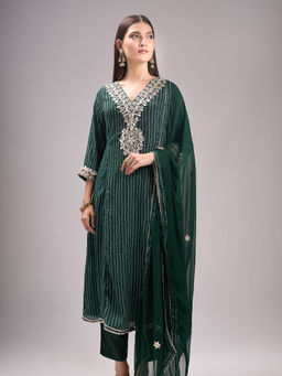 Samyukta Singhania - Printed Green Kurta with Pant and Dupatta