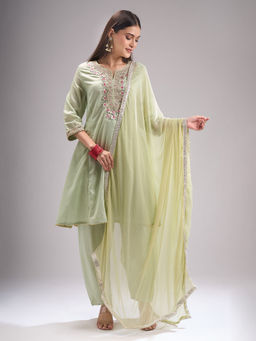 Samyukta Singhania - Gota Patti Embroidered Green Kurta with Pant and Dupatta