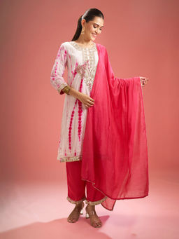 Samyukta Singhania - Shibori Pattern Straight Pink Kurta with Salwar and Dupatta