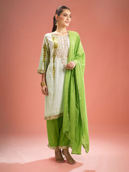 Samyukta Singhania - Shibori Embroidered Green Kurta with Salwar and Dupatta