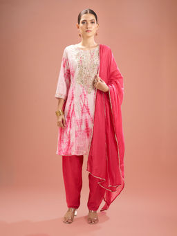 Samyukta Singhania - Shibori Pattern Pink Kurta with Churidar and Dupatta