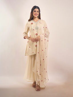 Samyukta Singhania - Sequin Embroidered Ivory Kurta with Palazzo and Dupatta