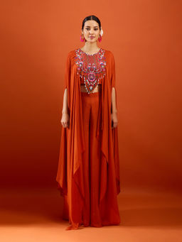 Samyukta Singhania - Embroidered Orange Blouse with Palazzo