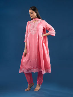 Samyukta Singhania - Sequin Embroidered Pink Anarkali with Pant and Dupatta