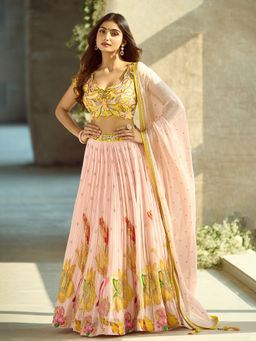 Samyukta Singhania - Silk Viscose Pink Lehenga with Blouse and Dupatta
