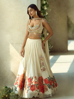 Samyukta Singhania - Handwork Embellished Lycra Cream Corset Lehenga with Blouse and Dupatta