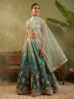 Samyukta Singhania - Sequin Embroidered Green Lehenga with Blouse and Dupatta