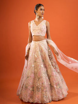 Samyukta Singhania - Sequinned Net Cream Lehenga with Blouse and Dupatta