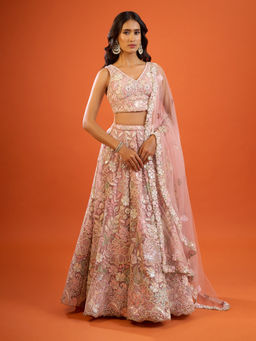 Samyukta Singhania - Sequinned Net Pink Lehenga with Blouse and Dupatta