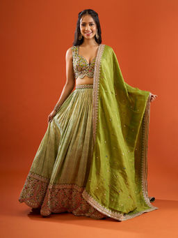 Samyukta Singhania - Sequinned Embroidered Tissue Green Lehenga with Blouse and Dupatta
