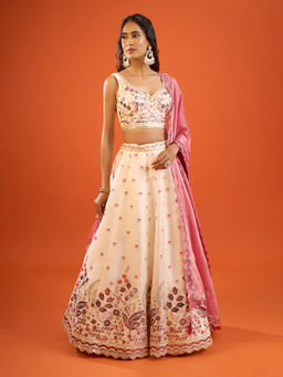 Samyukta Singhania - Sequin Embroidered Cream Lehenga with Blouse and Dupatta