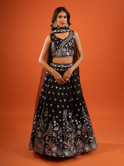 Samyukta Singhania - Sequin Embroidered Net Black Lehenga with Blouse and Dupatta