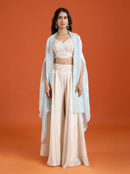 Samyukta Singhania - White Contrast Cape Sharara with Top and Cape