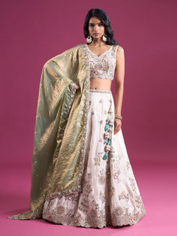 Samyukta Singhania - Sequins Embroidered Cream Lehenga with Blouse and Dupatta
