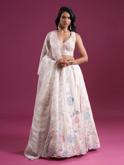 Samyukta Singhania - Sequins Embroidered Cream Lehenga with Blouse and Dupatta