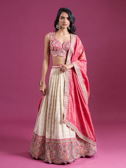 Samyukta Singhania - Sequins Embroidered Cream Lehenga with Blouse and Dupatta