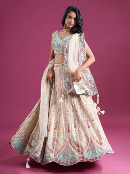 Samyukta Singhania - Sequins Embroidered Cream Lehenga with Blouse and Dupatta