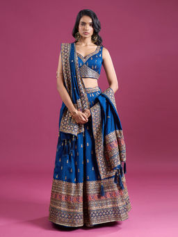 Samyukta Singhania - Sequinned and Zari Embroidered Blue Lehenga with Blouse and Dupatta