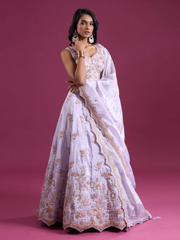 Samyukta Singhania - Sequinned and Zari Embroidered Purple Lehenga with Blouse and Dupatta