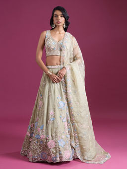 Samyukta Singhania - Sequinned and Zari Embroidered Green Lehenga with Blouse and Dupatta