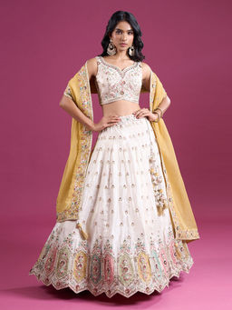 Samyukta Singhania - Sequinned and Zari Embroidered Tissue Cream Lehenga with Blouse and Dupatta