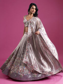 Samyukta Singhania - Sequins Embroidered Tissue Purple Lehenga with Blouse and Dupatta