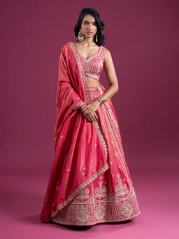 Samyukta Singhania - Sequins Embroidered Tissue Pink Lehenga with Blouse and Dupatta