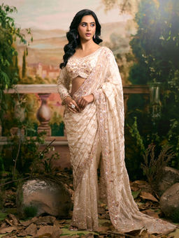 Samyukta Singhania - Embroidered Gold Saree with Stitched Blouse