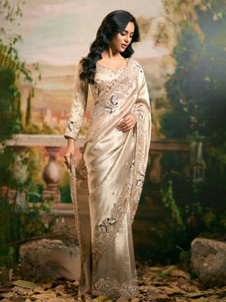 Samyukta Singhania - Hand Embroidered Tissue Gold Saree with Stitched Blouse