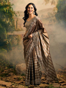 Samyukta Singhania - Shaded Banarasi Tissue Gold Saree with Stitched Blouse