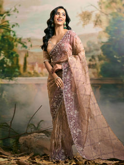 Samyukta Singhania - Embroidered Banarsi Tissue Purple Saree with Stitched Blouse
