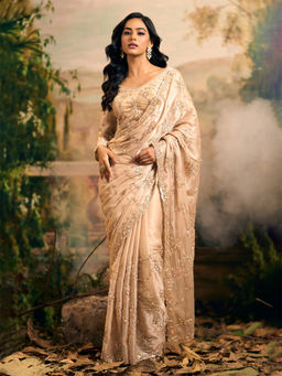 Samyukta Singhania - Hand Embroidered Banarsi Tissue Beige Saree with Stitched Blouse